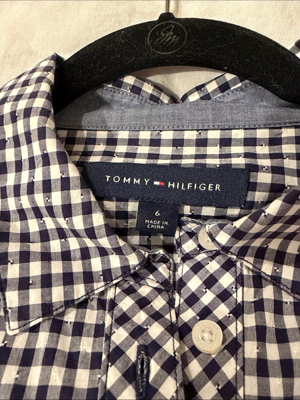 Tommy Hilfiger Navy and White Gingham Long Sleeve Shirt Dress - Picture 3 of 5